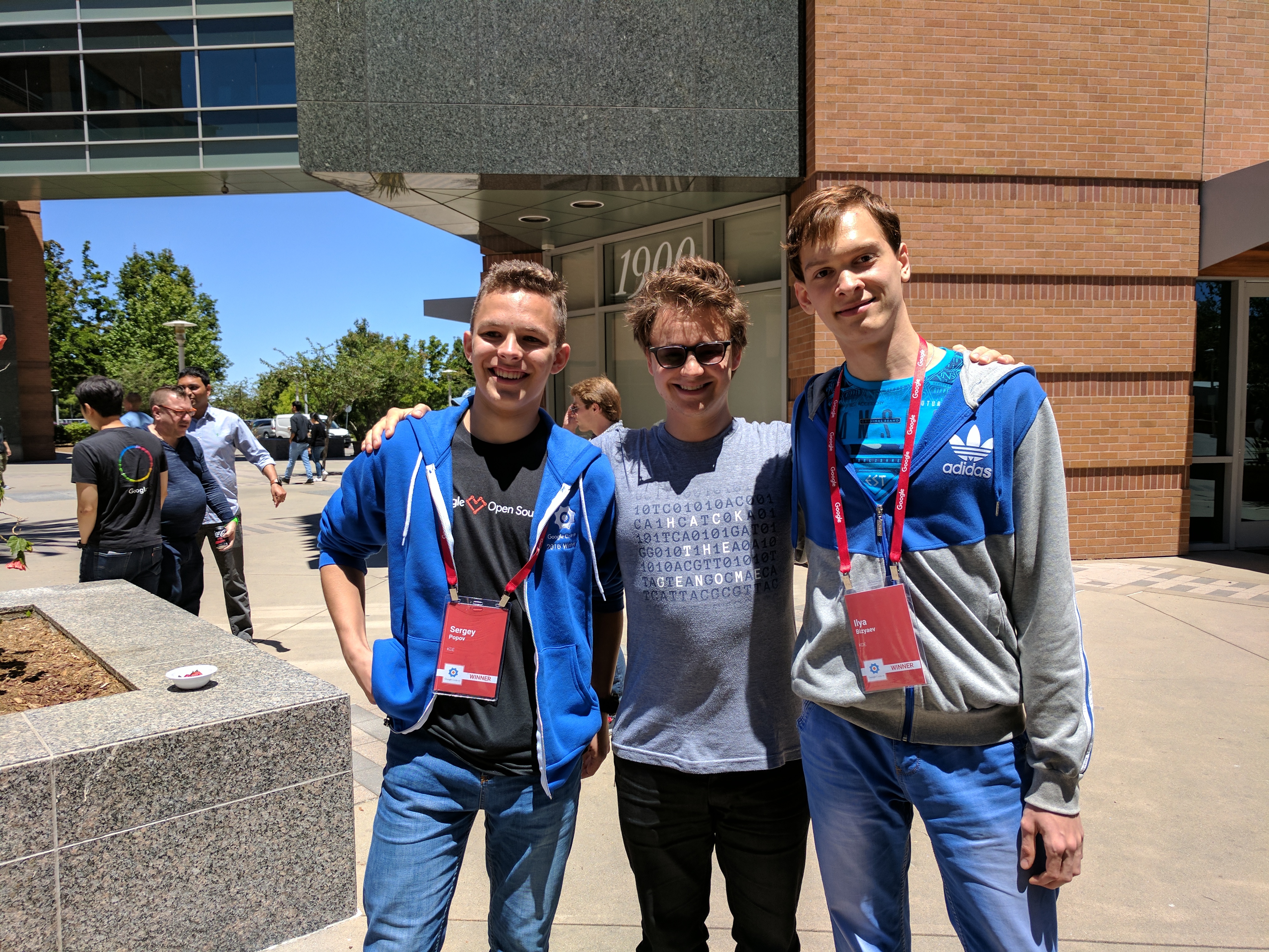 Sergey Popov, Ivan Smirnov and Ilya outside a Google office