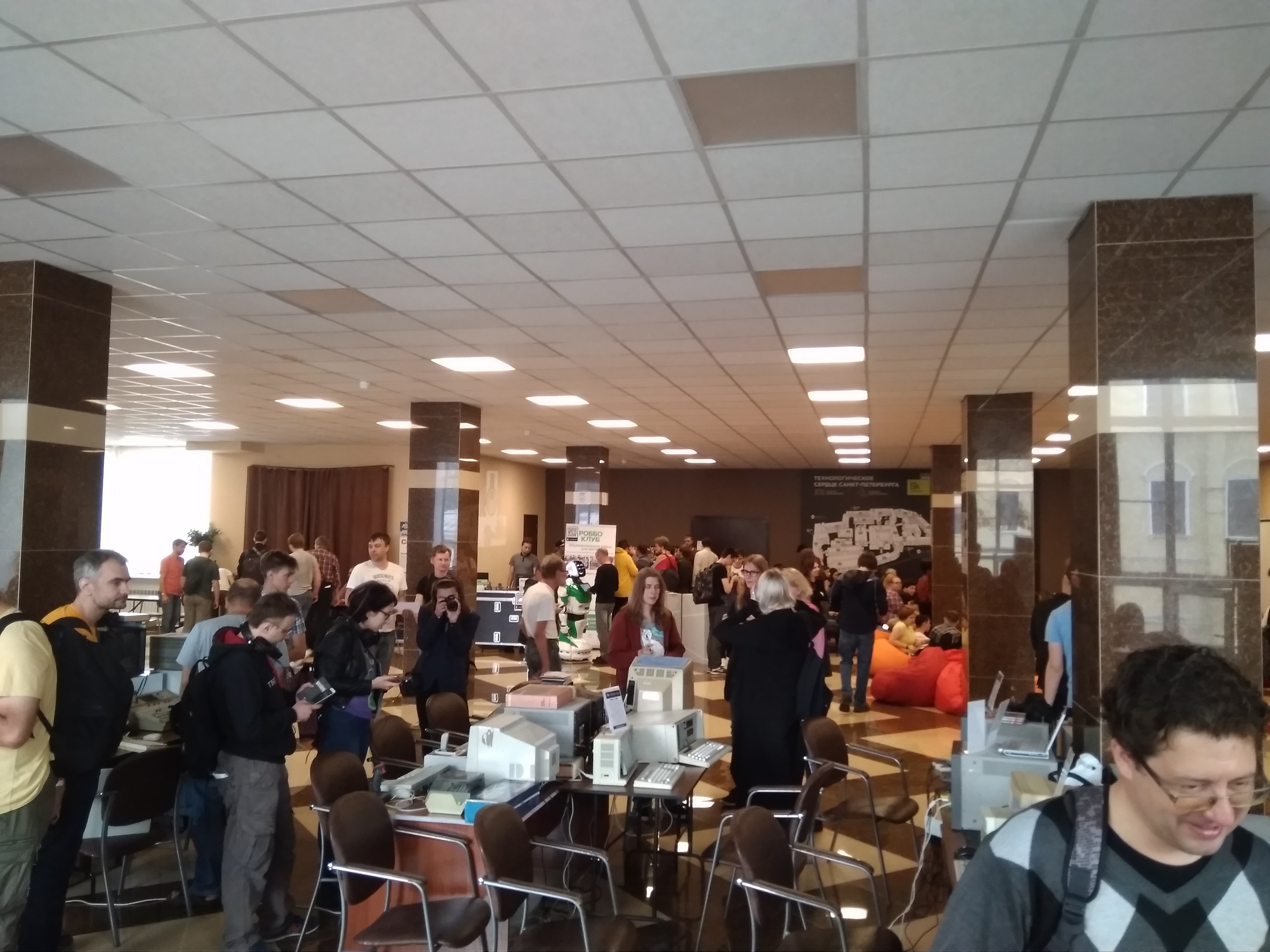 Computer exhibition with retro hardware and gaming consoles