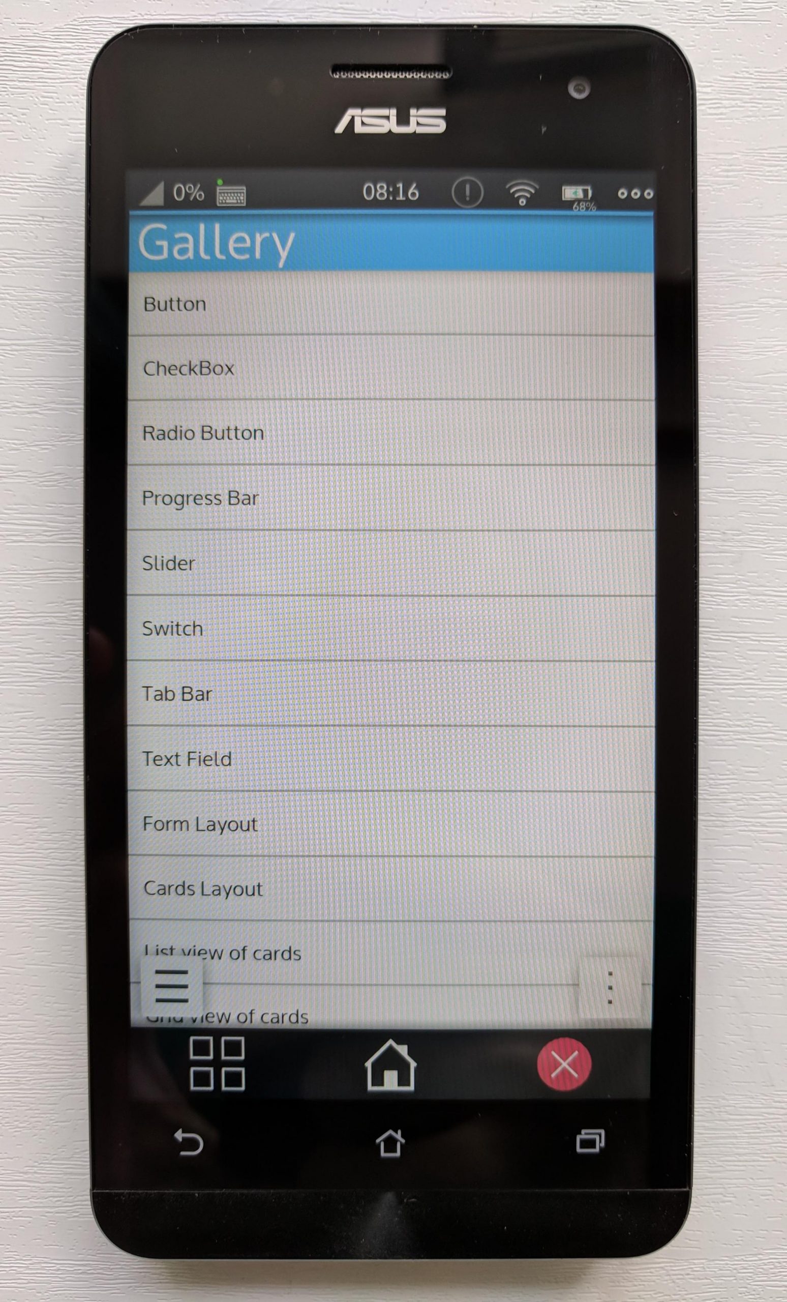 Kirigami Gallery running on a Plasma Mobile phone