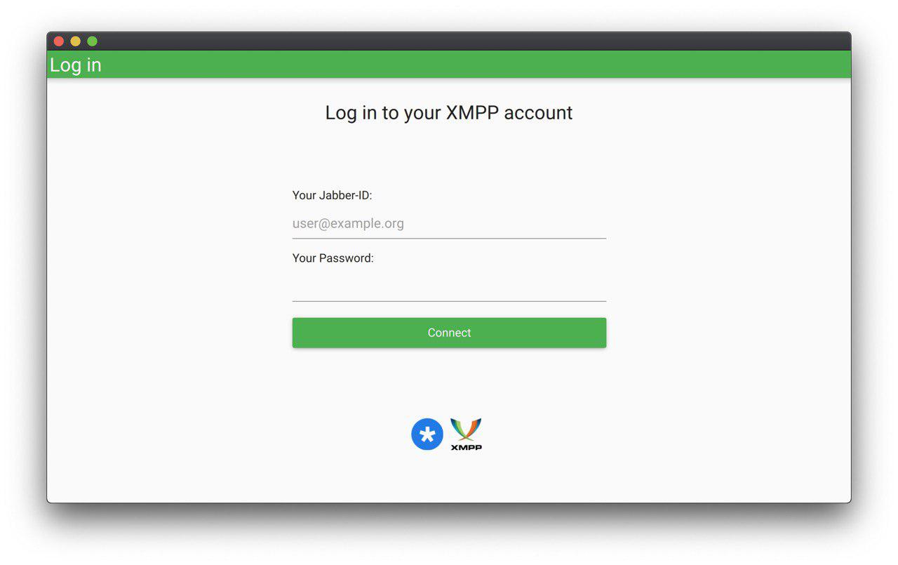 Kaidan XMPP login screen running on macOS