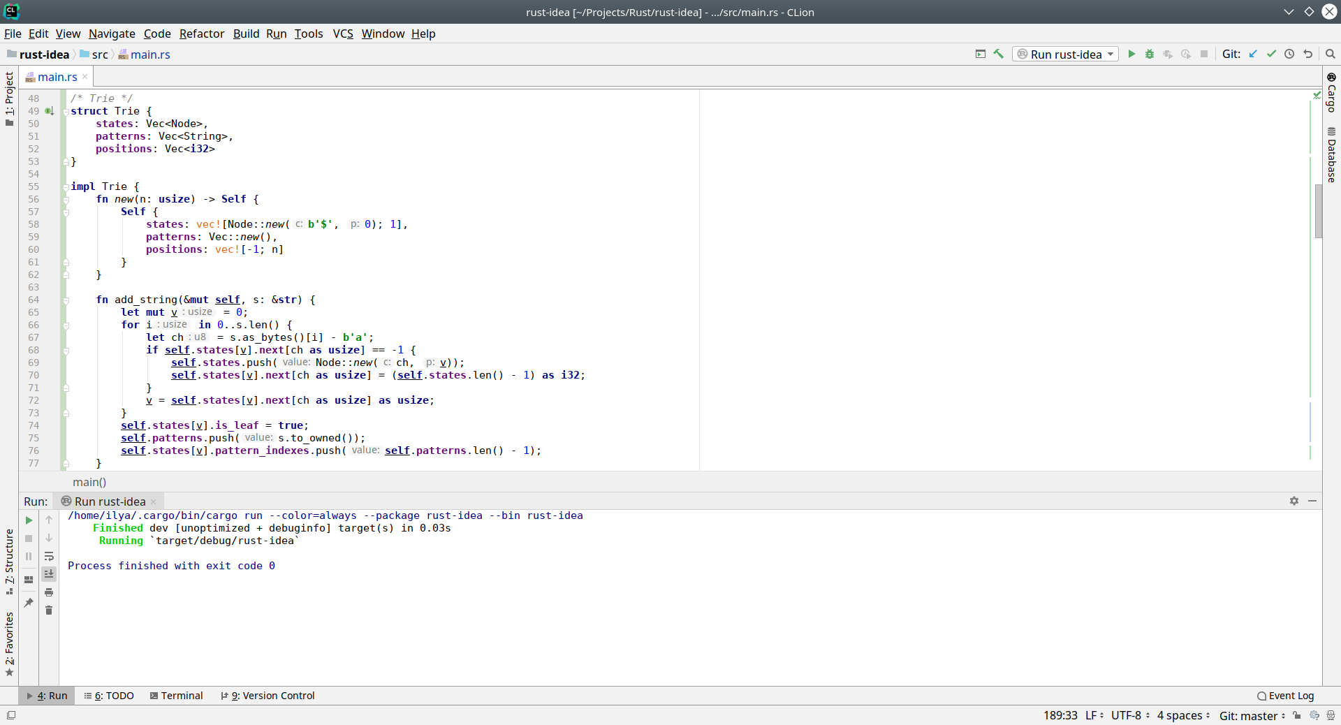 Rust source code open in CLion