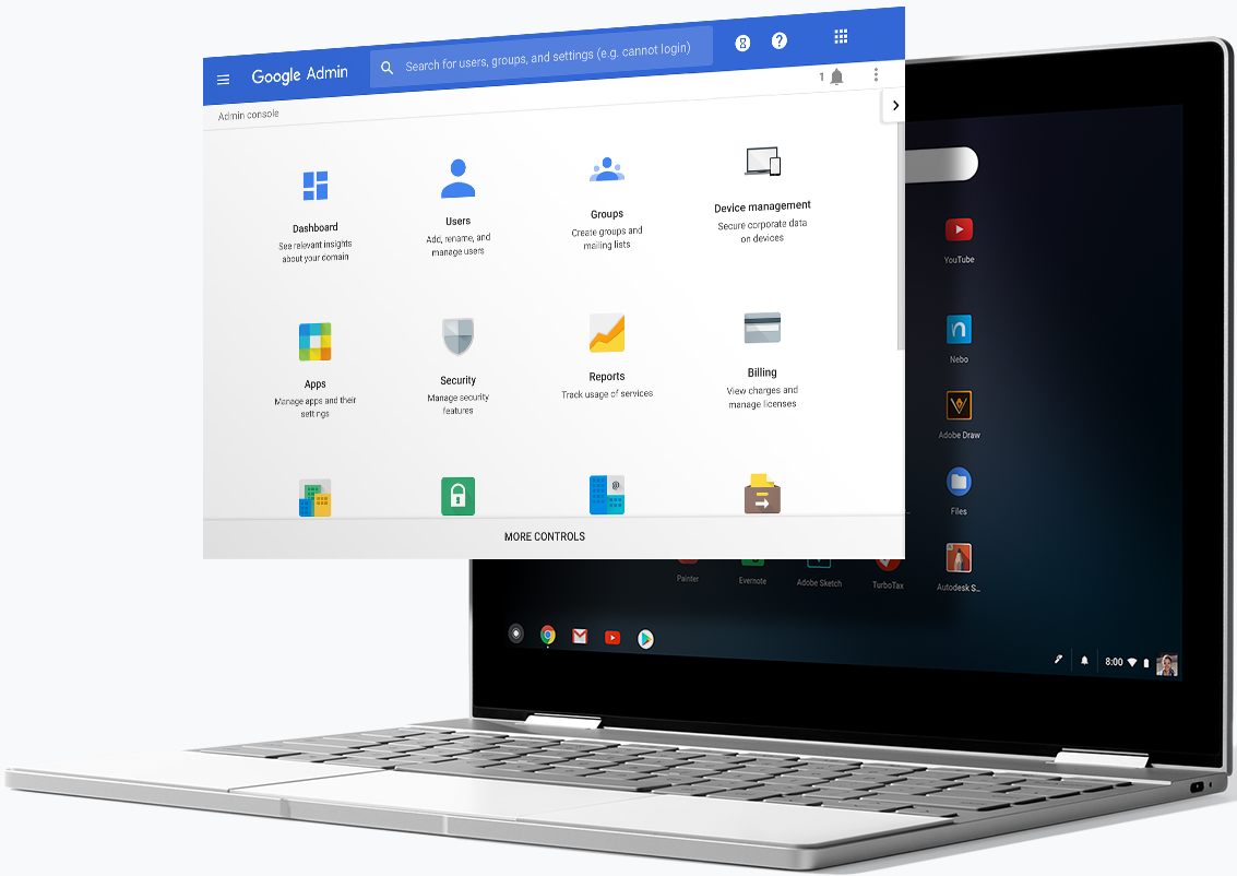 ChromeOS laptop with the Google Admin console